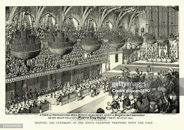 krönungsbankett für könig georg iv., westminster hall, 1821 - krönung stock-grafiken, -clipart, -cartoons und -symbole