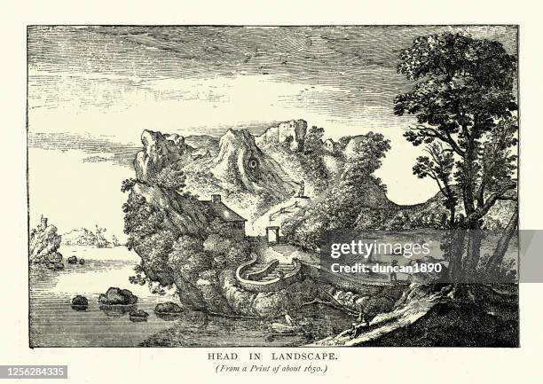 illusion puzzle picture picture, head in the landscape - illusion stock illustrations