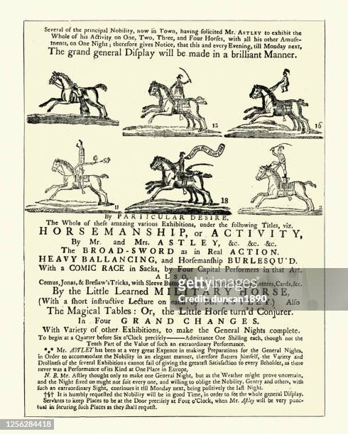old playbill poster for astley's amphitheatre, london - circus poster stock illustrations