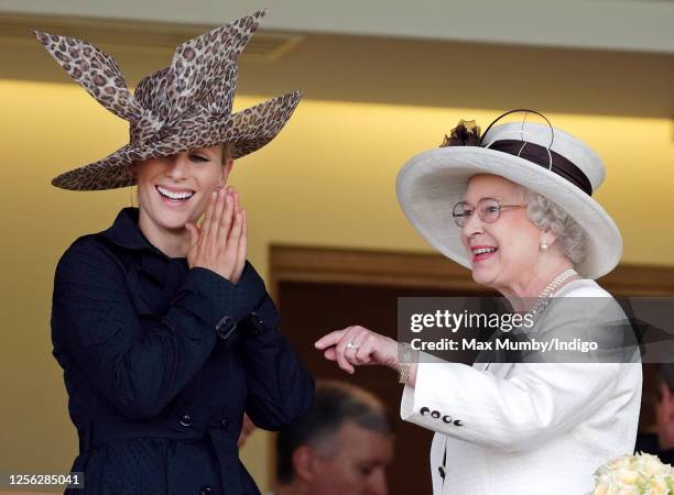 Zara Phillips and Queen Elizabeth II watch the racing from the Royal Box as they attend day 3 of Royal Ascot at Ascot Racecourse on June 21, 2007 in...