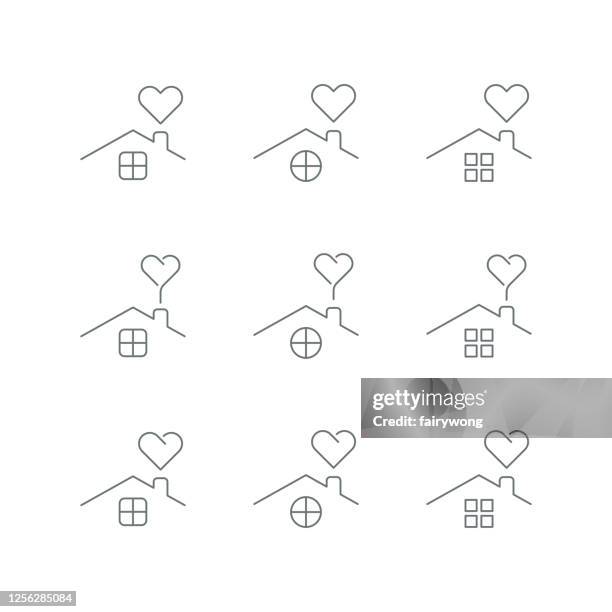 ilustrações, clipart, desenhos animados e ícones de stay home concept,ícones do coração do amor em casa - valentines day home