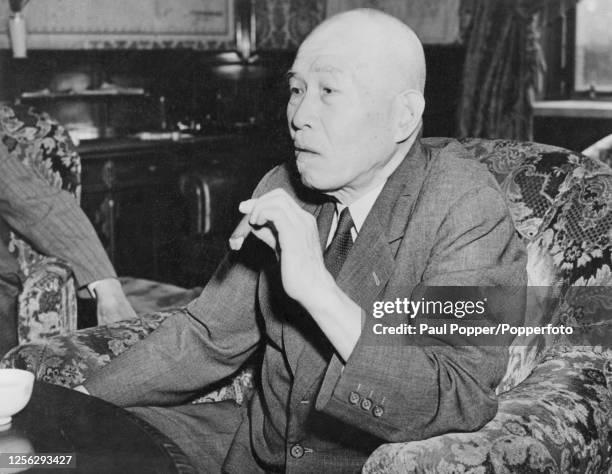 Japanese politician Toshio Shimada , Speaker of the House of Representatives of Japan, is interviewed in Tokyo on 14th September 1945. Shimada was...