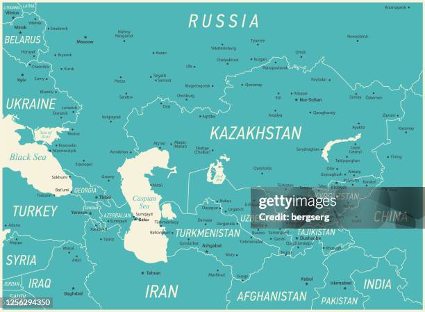 caucasus and central asia vector map. vector high detailed map with russia, kazakhstan, georgia, turkey and turkmenistan borders - map of armenia stock illustrations