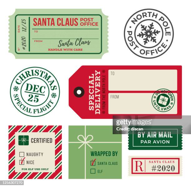 weihnachten geschenkanhänger und mailing-etiketten stempel. - stempel büromaterial stock-grafiken, -clipart, -cartoons und -symbole