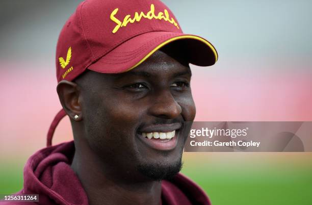 West Indies captain Jason Holder talks to TMS during a West Indies Net Session at Emirates Old Trafford on July 15, 2020 in Manchester, England.