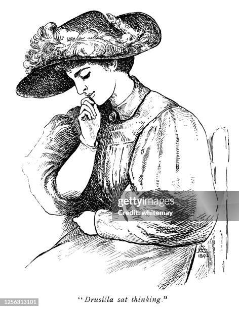 ilustrações de stock, clip art, desenhos animados e ícones de pensive young victorian lady - estereótipo de classe média