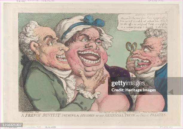 French Dentist Shewing a Specimen of His Artificial Teeth and False Palates, February 26, 1811. Artist Thomas Rowlandson.