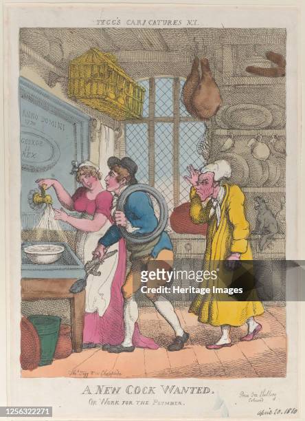 New Cock Wanted, or Work for the Plumber, April 20, 1810. Artist Thomas Rowlandson.