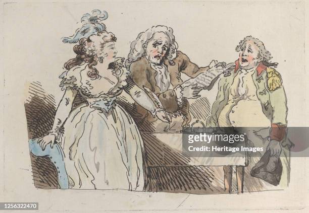 Young Woman Prepares to Sign a Document, 1780-1800. Artist Imitator of Thomas Rowlandson.