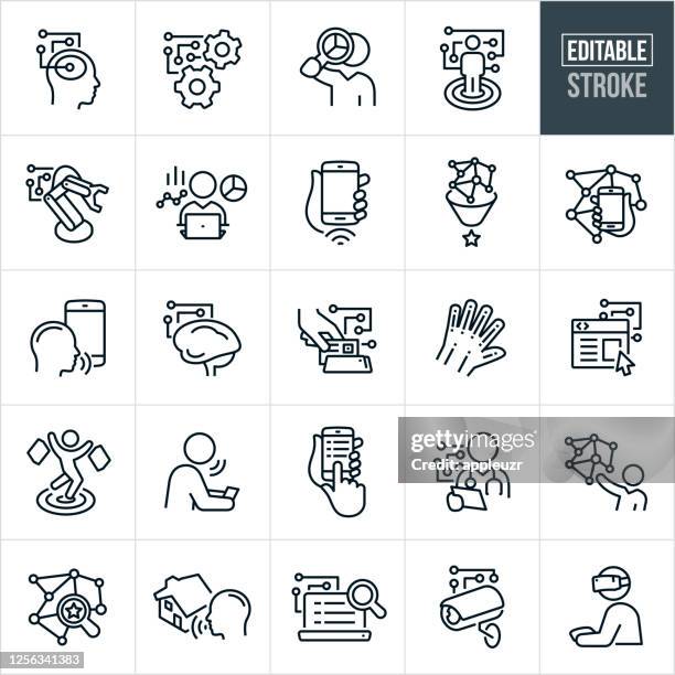 künstliche intelligenz dünne linie icons - editierbare strich - artificial intelligence marketer stock-grafiken, -clipart, -cartoons und -symbole