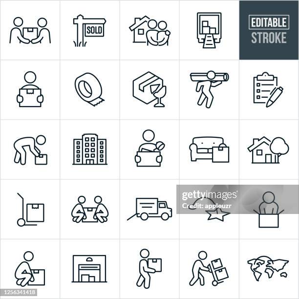 stockillustraties, clipart, cartoons en iconen met pictogrammen voor bewegende en verplaatsingen - bewerkbare lijn - bezittingen