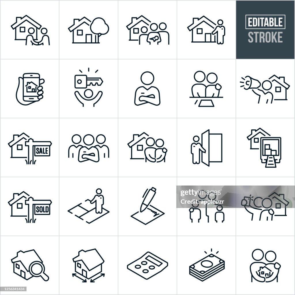 Home Buying Thin Line Icons - Editable Stroke