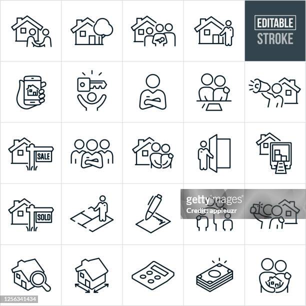 home buying thin line icons - editable stroke - family stock illustrations