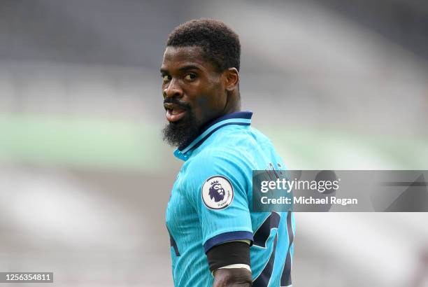 Serge Aurier of Tottenham Hotspur looks on during the Premier League match between Newcastle United and Tottenham Hotspur at St. James Park on July...