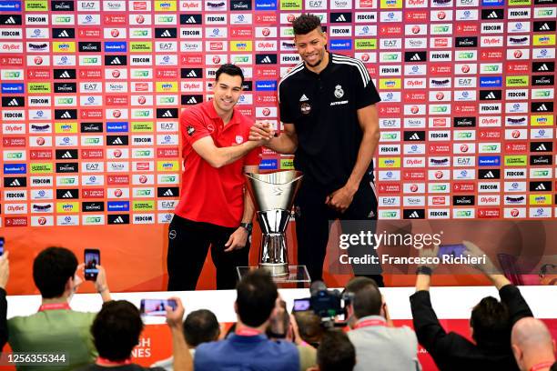 Kostas Sloukas, #11 of Olympiacos Piraeus and Walter Tavares, #22 of Real Madrid during the Turkish Airlines EuroLeague Final Four Kaunas 2023...