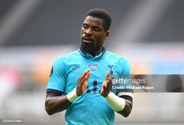 Serge Aurier of Tottenham Hotspur looks on during the Premier League match between Newcastle United and Tottenham Hotspur at St. James Park on July...