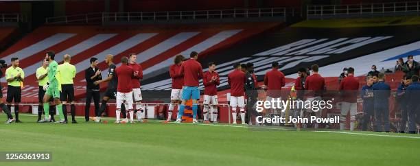 Guard of Honor for Liverpool at Arsenal before the Premier League match between Arsenal FC and Liverpool FC at Emirates Stadium on July 15, 2020 in...
