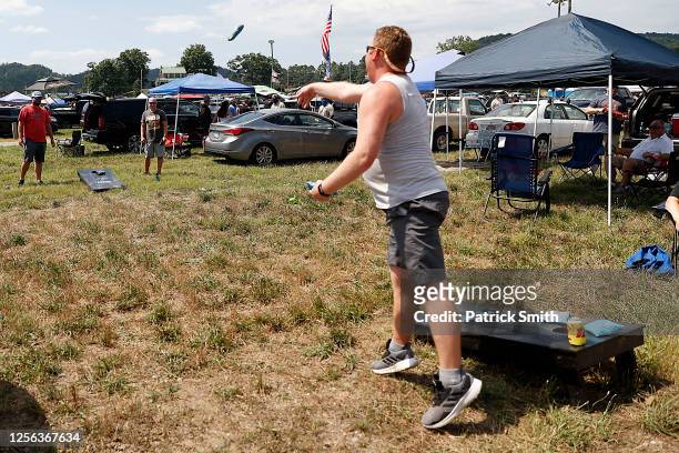 Fans tailgate outside the Bristol Motor Speedway prior to the NASCAR Cup Series All-Star Race at Bristol Motor Speedway on July 15, 2020 in Bristol,...