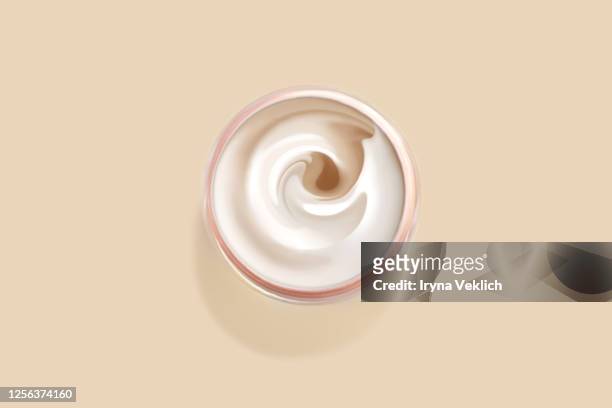 cosmetics product design of moisturizing cream, top view. - cosmetic jar stockfoto's en -beelden