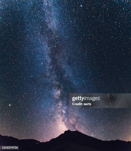 night scene and milky way sky with hills background - rocky star stock pictures, royalty-free photos & images