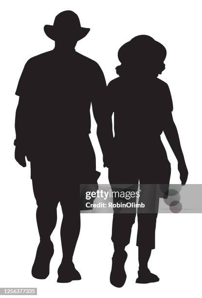 middle aged couple walking together - close to stock illustrations