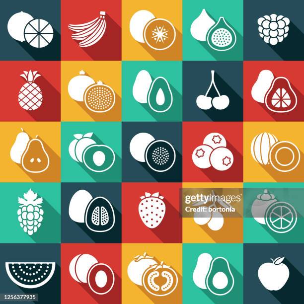 fruit glyph icon set - guava vector stock illustrations