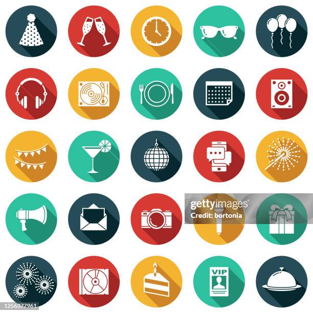 party and celebration icon set - party table setting stock illustrations