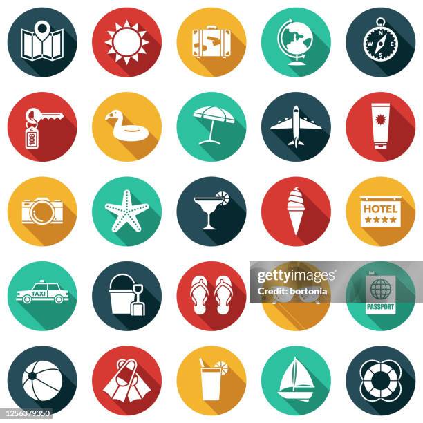 travel and vacations glyph icon set - sand bucket stock illustrations
