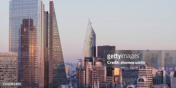 elevated view of modern skyscrapers in london city - central london stock pictures, royalty-free photos & images
