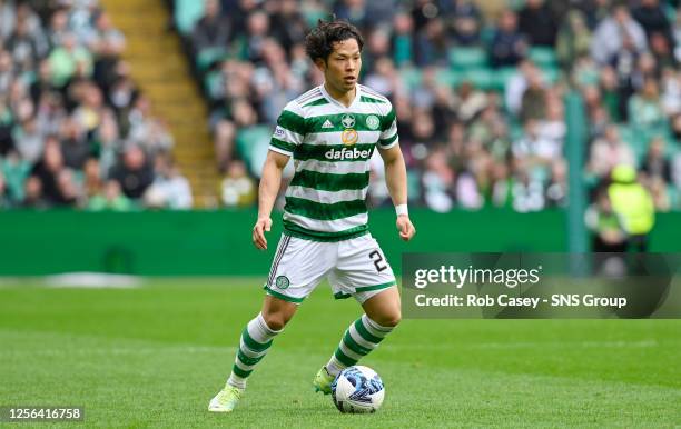 Celtic's Tomoki Iwata during a cinch Premiership match between Celtic and St Mirren at Celtic Park, on May 20 in Glasgow, Scotland.