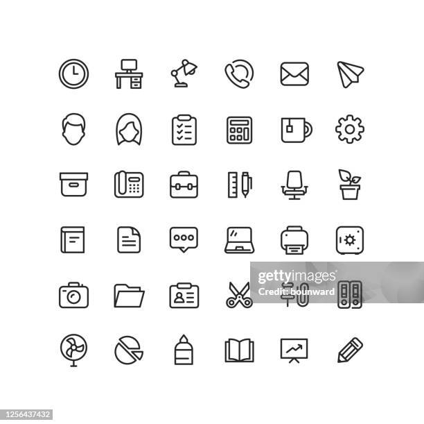 outline office business workplace icons editable stroke - case file folder stock illustrations