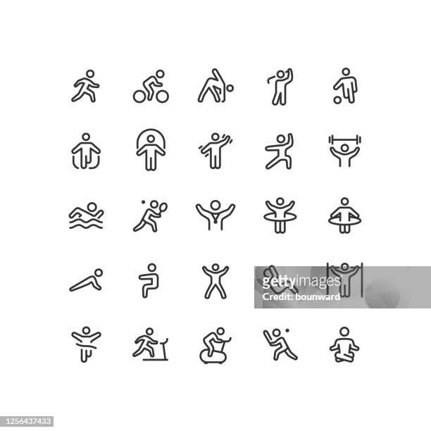 illustrazioni stock, clip art, cartoni animati e icone di tendenza di fitness & esercizio icone contorno tratto modificabile - parte del corpo umano