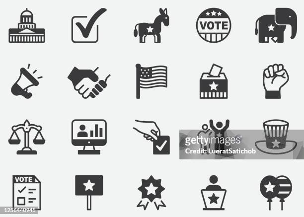 illustrazioni stock, clip art, cartoni animati e icone di tendenza di politics pixel icone perfette - elezione