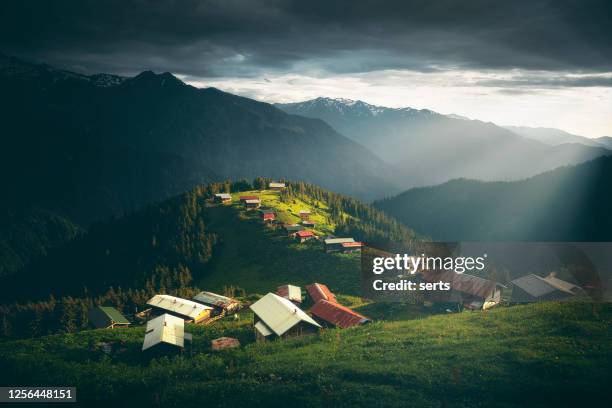 landscape view of pokut plateau, camlıhemsin, rize, turkey - trabzon stock pictures, royalty-free photos & images