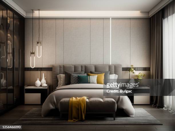 モダンスタイルベッドルーム - bedrooms ストックフォトと画像