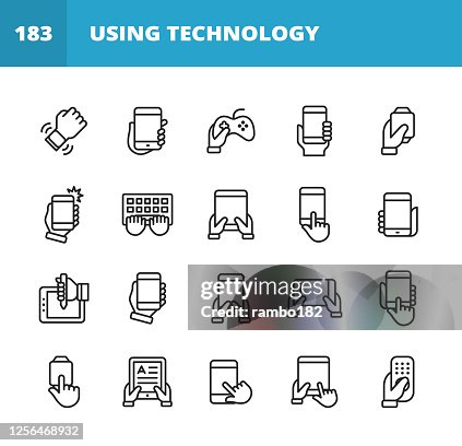 Using Technology Line Icons. Editable Stroke. Pixel Perfect. For Mobile and Web. Contains such icons as Smartwatch, Smartphone, Laptop,Tablet, Keyboard, Video Games, E-Reader, Notification, Taking Selfie, Work From Home, Video Conference, Technology. Using Technology Line Icons. Editable Stroke. Pixel Perfect. For Mobile and Web. Contains such icons as Smartwatch, Smartphone, Laptop,Tablet, Keyboard, Video Games, E-Reader, Notification, Taking Selfie, Work From Home, Video Conference, Technology.