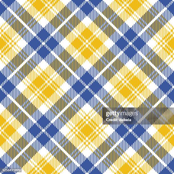 blue yellow scottish tartan plaid textile pattern - argyle sweater stock illustrations