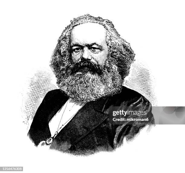 portrait of karl marx, 1818-1883, german philosopher, economist, historian, sociologist, political theorist, journalist and socialist revolutionary. - years since birth of karl marx stockfoto's en -beelden