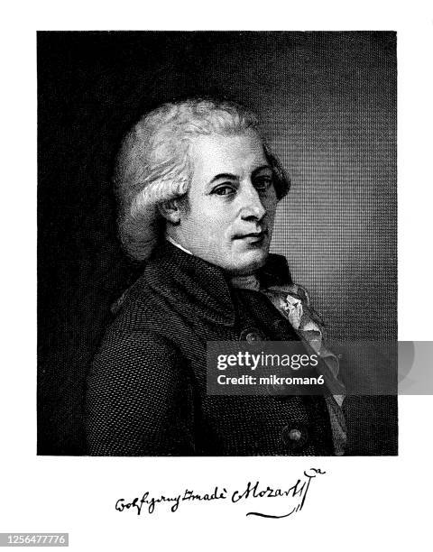 portrait of wolfgang amadeus mozart (27 january 1756 – 5 december 1791) johannes chrysostomus wolfgangus theophilus mozart - prolific and influential composer of the classical period. - mozart stock pictures, royalty-free photos & images