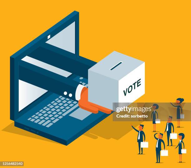 on-line voting - laptop - online voting stock illustrations