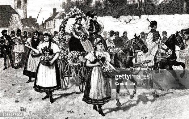 festival of the queen of roses in hungary - traditionally hungarian stock illustrations