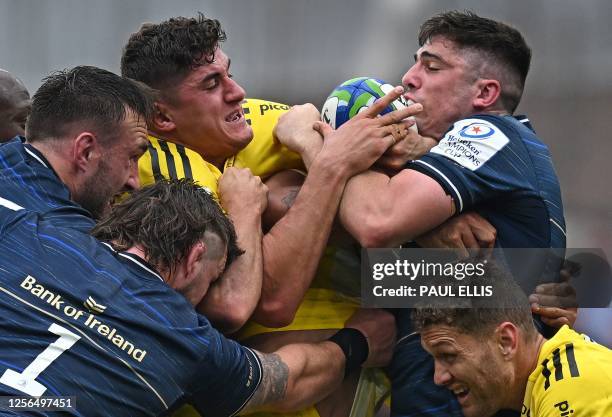 La Rochelle's French flanker Paul Boudehent fights for the ball during the European Champions Cup final rugby union match between Leinster and La...