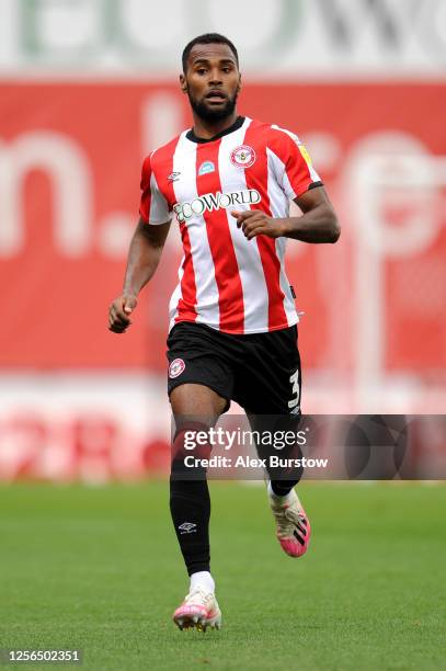 Rico Henry of Brentford runs off the ball during the Sky Bet Championship match between Brentford and Preston North End at Griffin Park on July 15,...