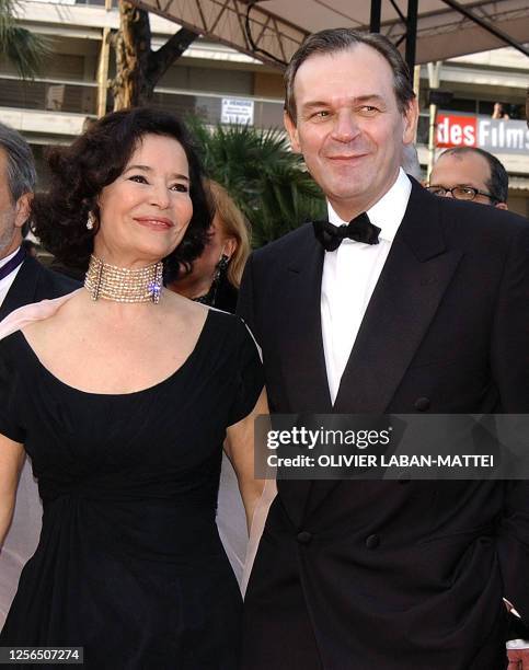 French Culture minister Jean-Jacques Aillagon and French actress Marie-José Nat arrive at the Palais des festivals to attend the gala screening of...