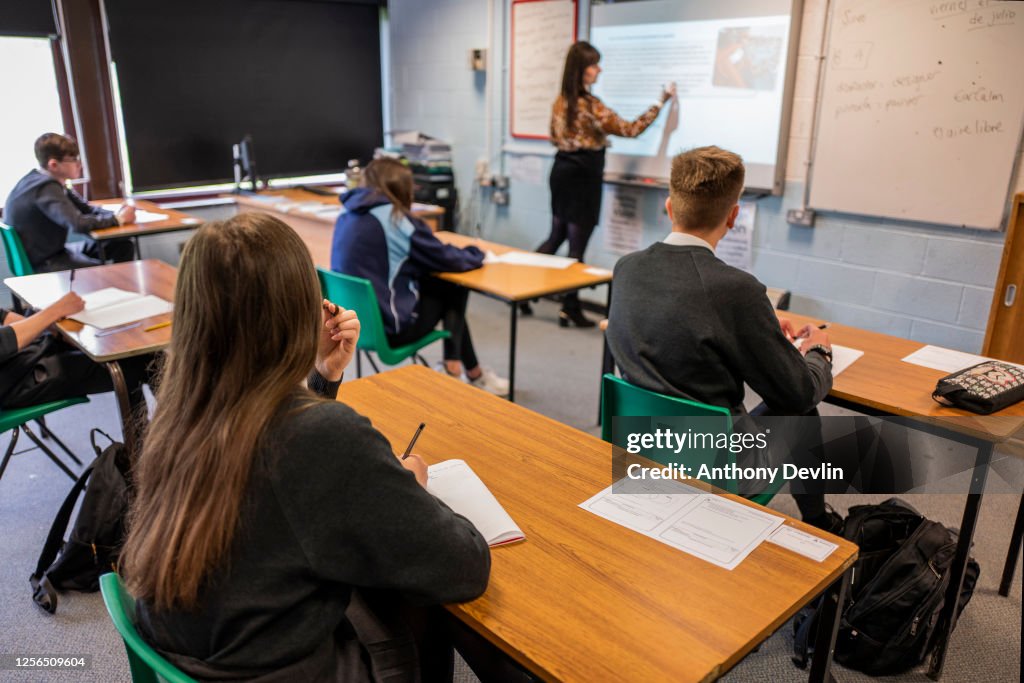 Pupils Practice Social Distancing At Longdendale High School