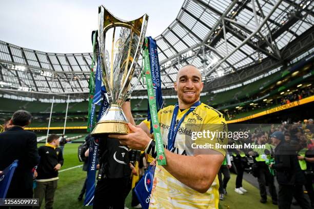 Dublin , Ireland - 20 May 2023; Ultan Dillane of La Rochelle celerates with the Champions Cup trophy after the Heineken Champions Cup Final match...