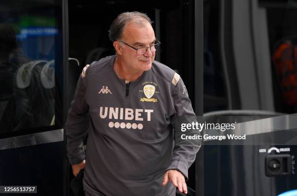 Marcelo Bielsa, Manager of Leeds United arrives at the stadium prior to the Sky Bet Championship match between Leeds United and Barnsley at Elland...