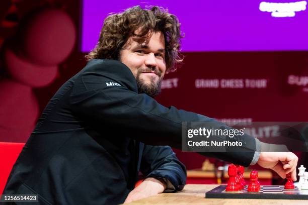 Magnus Carlsen during the presentation of players and press conference before the Superbet Rapid &amp; Blitz Poland 2023 Chess Tournament Superbet...