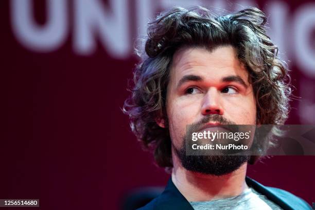Magnus Carlsen during the presentation of players and press conference before the Superbet Rapid &amp; Blitz Poland 2023 Chess Tournament Superbet...