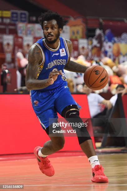 Antonio Blakeney of Jiangsu Dragons drives the ball during 2019/2020 Chinese Basketball Association League match between Guangzhou Loong Lions and...